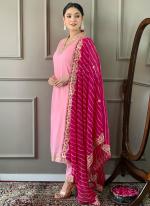 Viscose Silk Pink Traditional Wear Sequins Work Readymade Straight Suit